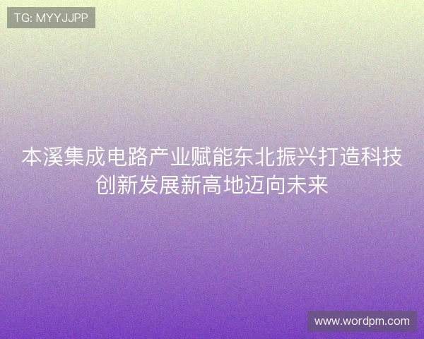 本溪集成电路产业赋能东北振兴打造科技创新发展新高地迈向未来